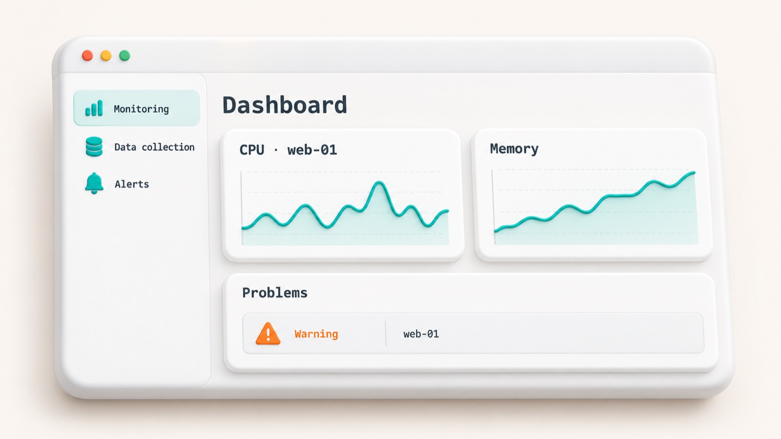 Веб-интерфейс Zabbix с графиками загрузки процессора и памяти сервера