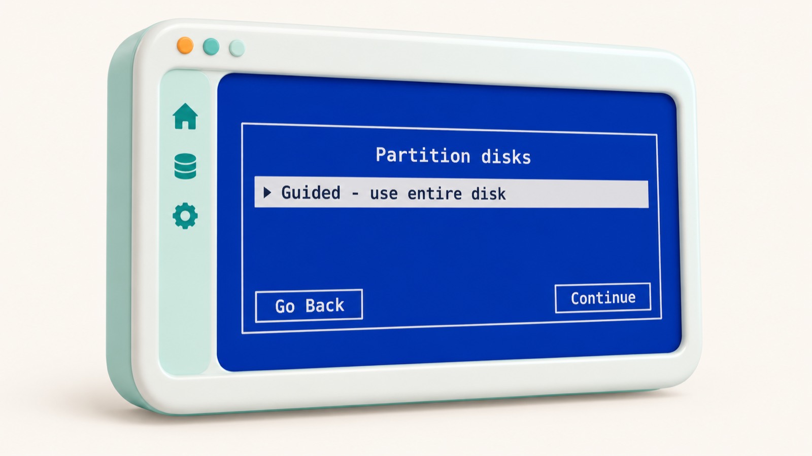 Экран установщика Debian с выбором разметки диска Guided - use entire disk