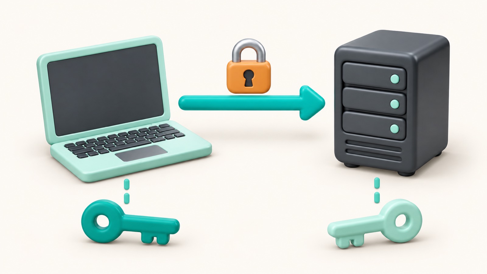 Схема подключения SSH-клиента к серверу по порту 22 с открытым и закрытым ключом