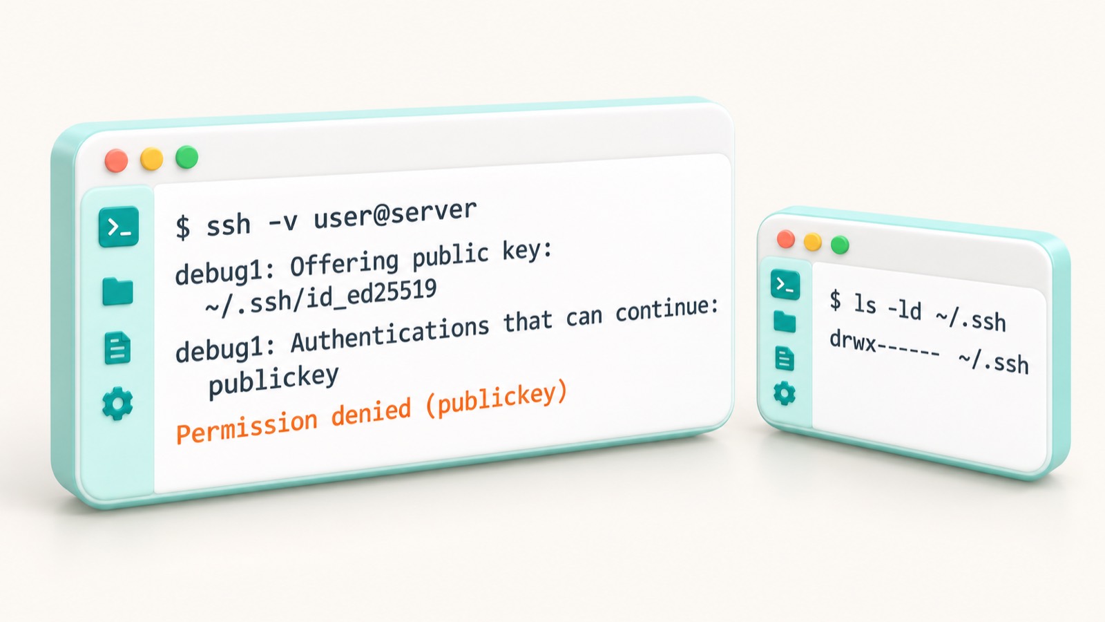 Вывод ssh -v с ошибкой Permission denied (publickey) в терминале